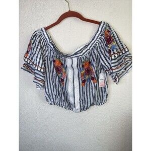 new Crop blouse Floral Embroidery lace western flare Boho country M hippie 21